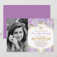 Fille Violet Lavande Or Floral Bat mitzvah