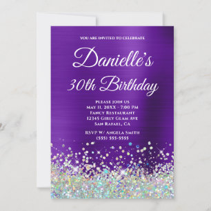Invitation Fille violet Ombre Holo Parties scintillant 30e an
