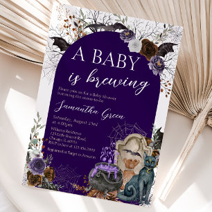 Invitation Fille Violette Gothique Baby Shower Halloween