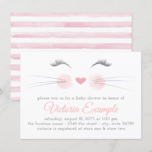 Invitation Fille Visage De Chaton Aquarelle Baby Shower