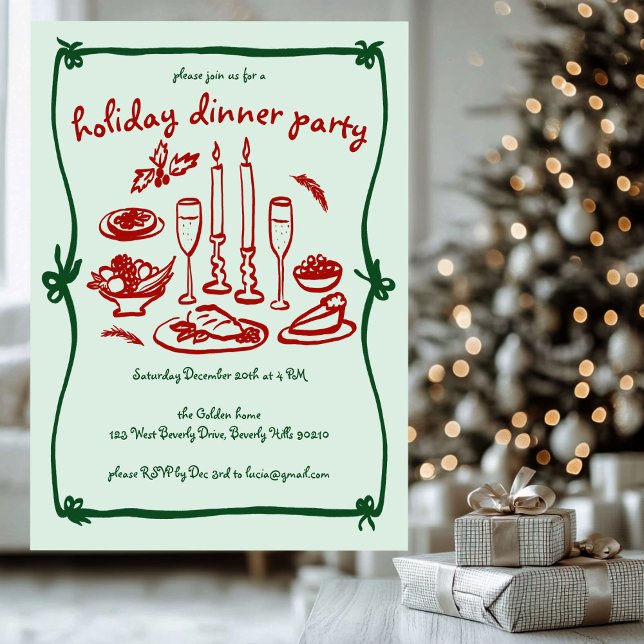 Invitation Fille Whimsical Soirée de Noël (Whimsical Girly Christmas Holiday Dinner Party Invitation
)