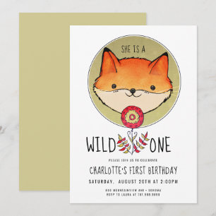 Invitation Fille Wild One Fox 1er anniversaire