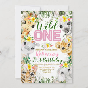 Invitation Fille Wild Un Anniversaire Jungle Animaux 1er Anni
