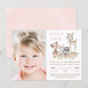 Invitation Fille Woodland Photo Premier anniversaire