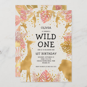 Invitation Filles 1er anniversaire Pink Ecru Safari