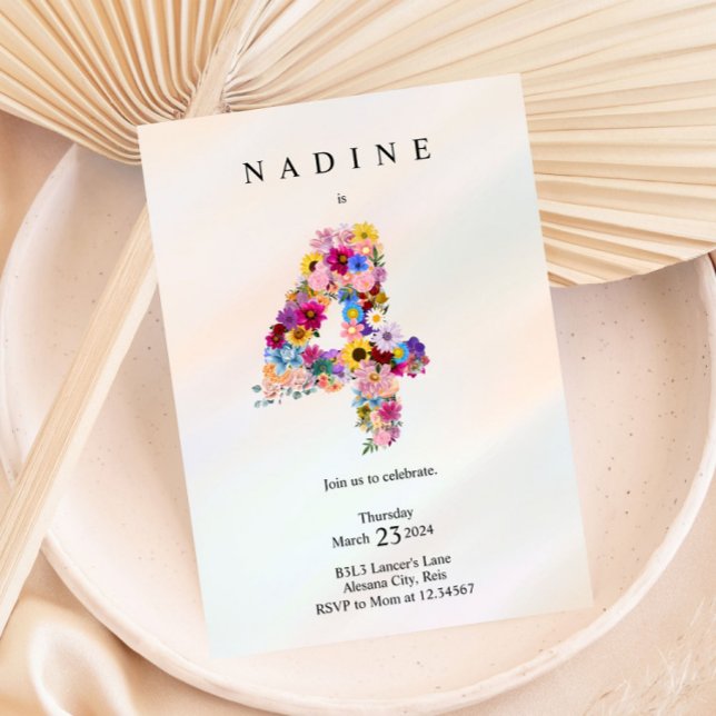 Invitation Filles 4e anniversaire Quatrième anniversaire Fête (Créateur téléchargé)