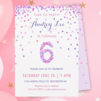 Invitation Filles 6e anniversaire Sixième anniversaire Confet