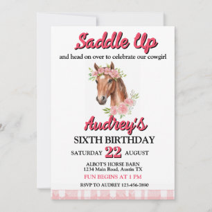 Invitation Filles à cheval Anniversaire Western