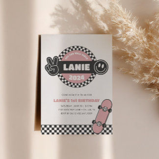 Invitation Filles À damiers Skateboard Hippie Super Anniversa