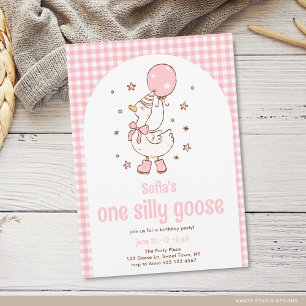 Invitation Filles à Gingham Rose Un Canard Un peu Fou 1er Ann