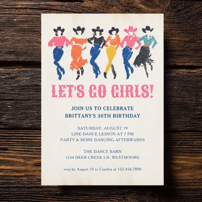 Invitation Filles à mâchoires modernes Ligne Danse Adulte Fêt (Créateur téléchargé)