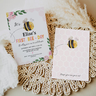 Invitation Filles Abeille rose Jaune Première Abeille Jour 1e