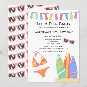 Invitation Filles Ado Pool Party Bikini Anniversaire Invitati