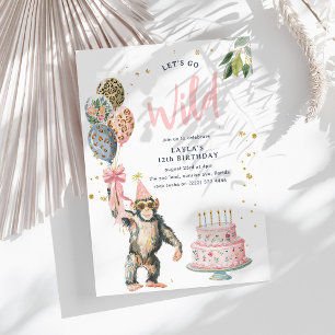 Invitation Filles Animaux de Safari 'Allons-y Sauvage' Annive