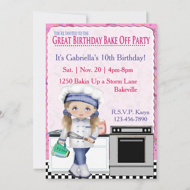 Invitation Filles Anniversaire Bake Off Fête (Devant)