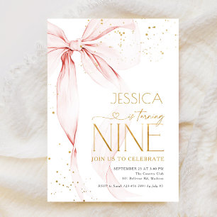 Invitation Filles au ruban rose 9e anniversaire