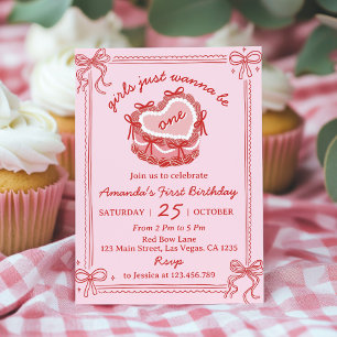 Invitation Filles aux rubans rouges et roses veulent juste av