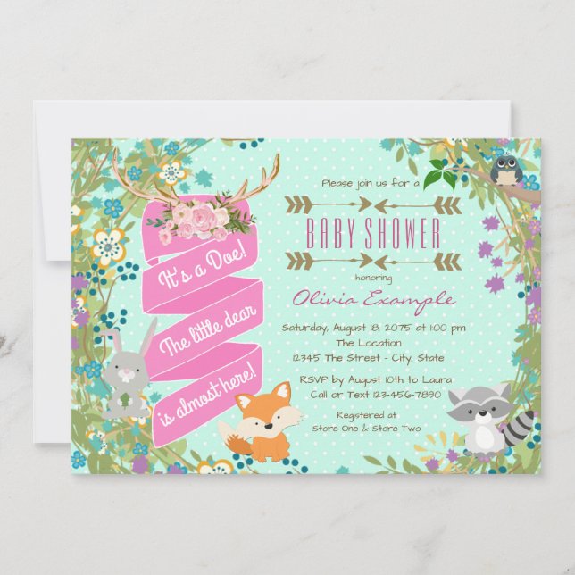 Invitation Filles Baby shower de bois (Devant)