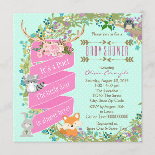 Invitation Filles Baby shower de bois