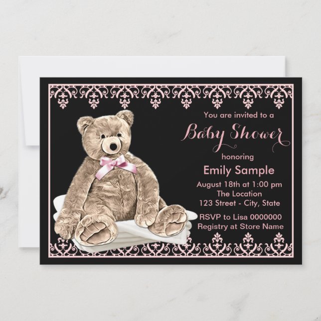 Invitation Filles Baby shower Ours Teddy (Devant)