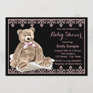 Invitation Filles Baby shower Ours Teddy