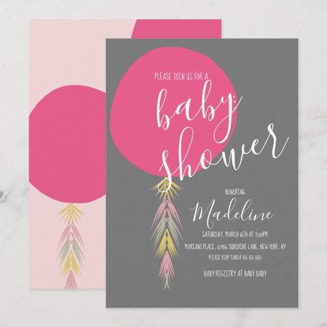 Invitation Filles Baby shower Tassel Boho Balloon (Devant / Derrière)