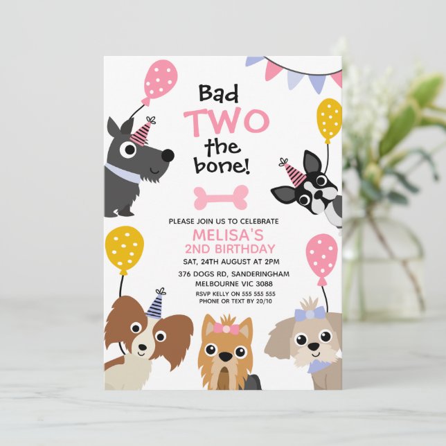 Invitation Filles Ballons Roses Mauvais Au Bone 2e Anniversai (Debout devant)