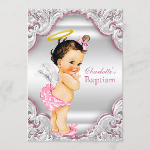 Invitation Filles Baptême de bébé fille ange rose blanc