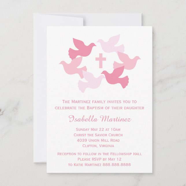 Invitation Filles Baptême Dédication Bébé Première Communion  (Devant)