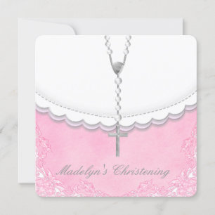 Invitation Filles Baptême Rose et Gris