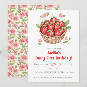 Invitation Filles Bébés Fête du Premier Anniversaire Fraise B