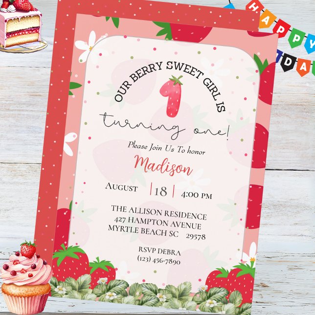 Invitation Filles Berry 1er anniversaire Fête des fraises (Créateur téléchargé)