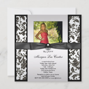 Invitation Filles Black and White Photo Graduation