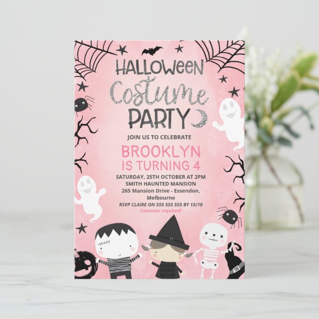 Invitation Filles blanches roses noires fête d'Halloween Anni (Debout devant)