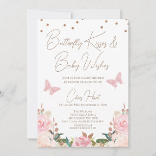 Invitation Filles Blush Baby shower papillon floral