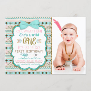 Invitation Filles Boho Tribal Wild Un 1er anniversaire fête