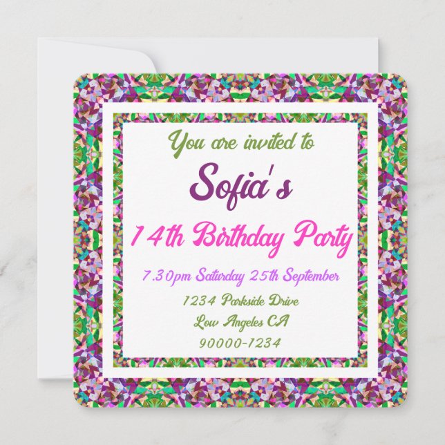 Invitation Fille's Bold Fall Green Automne rose Anniversaire (Devant)