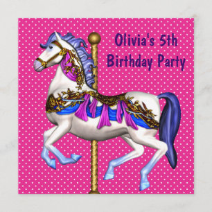 Invitation Filles carrousel rose 5ème anniversaire