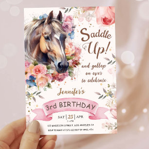 Invitation Filles Cheval 3e anniversaire Cowgirl Saddle Up!