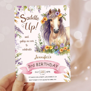 Invitation Filles Cheval 3e anniversaire Purple Floral Saddup
