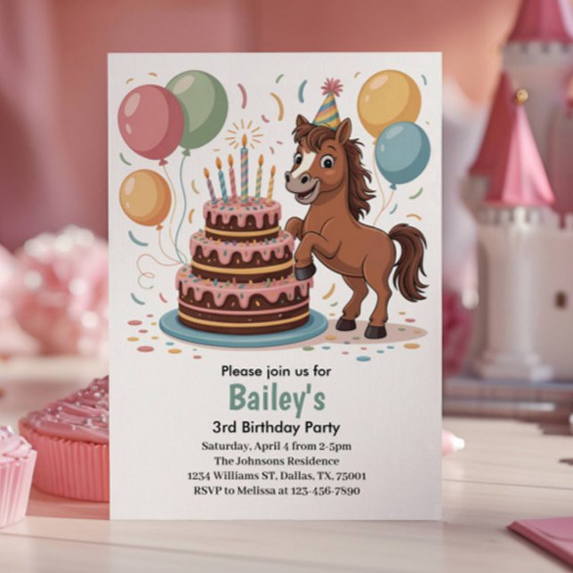 Invitation Filles Cheval 3e fête d'anniversaire (Créateur téléchargé)