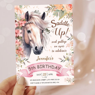 Invitation Filles Cheval 5e anniversaire Floral Selle Up
