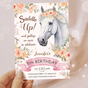 Invitation Filles Cheval 5e anniversaire Pink Floral Saddup