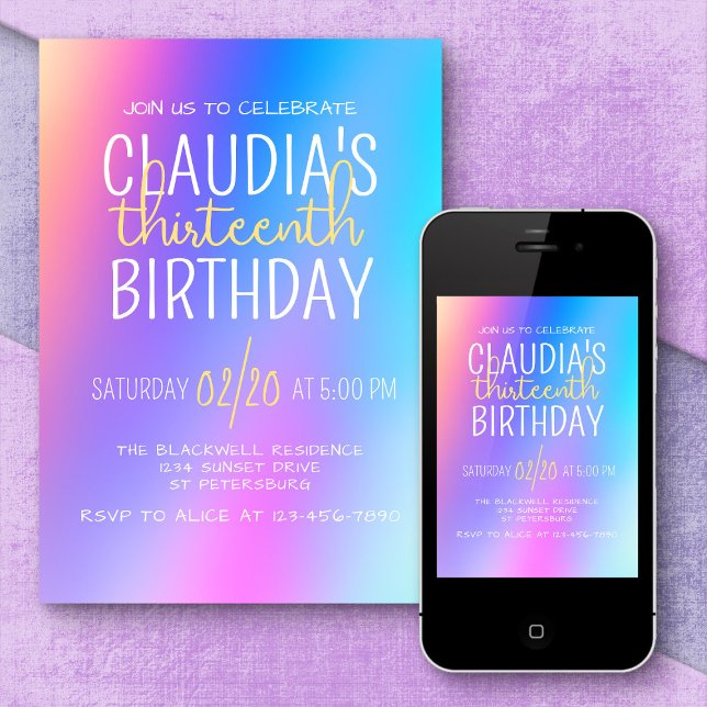 Invitation Filles colorées modernes Anniversaire (Créateur téléchargé)