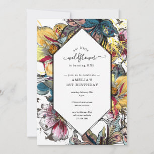 Invitation Filles colorées uniques Première / 1ère fête d'ann