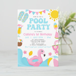 Invitation Filles Colorful Summer Pool Party Anniversaire