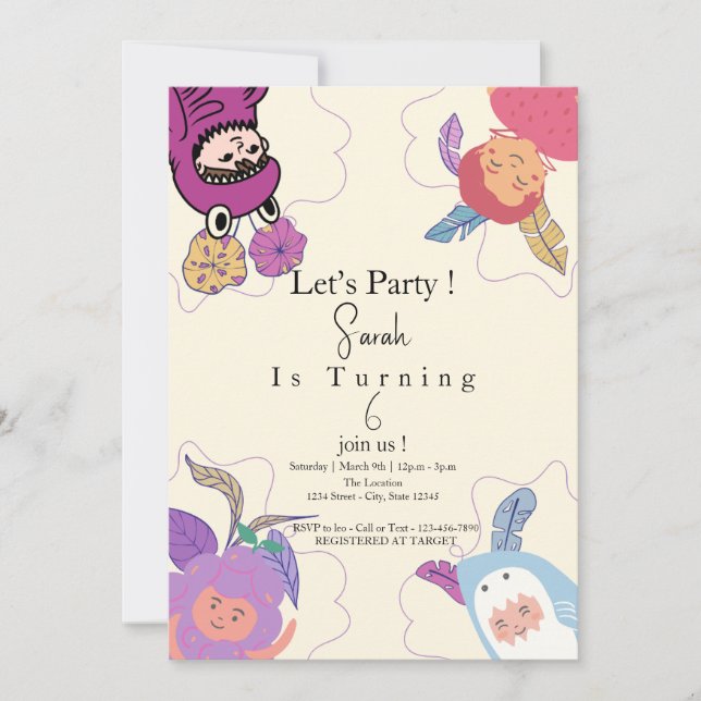 Invitation Filles Customisées de petite mignonne anniversaire (Devant)