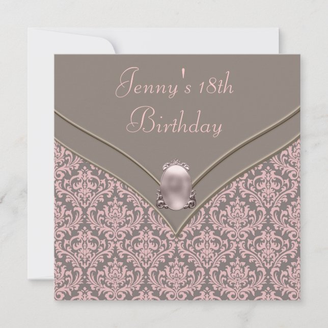 Invitation Filles Damas Brown roses 18ème anniversaire (Devant)