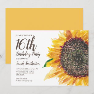 Invitation Filles de 16 ans d'anniversaire Sweet Yellow Brown