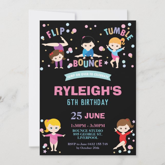 Invitation Filles de danse de saut de fête d'anniversaire de (Devant)